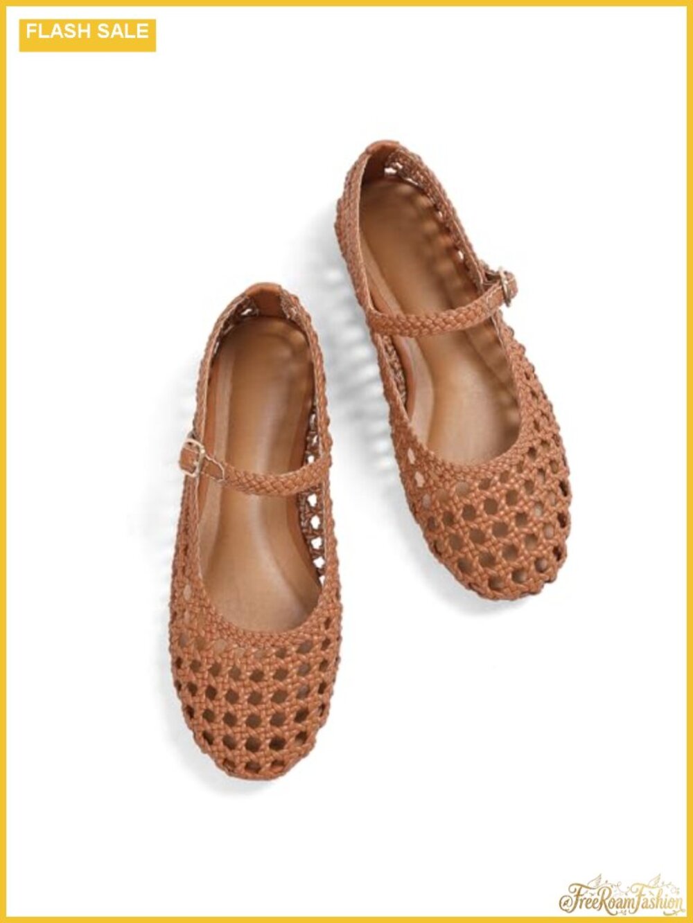 Woven Ballet Flats for Women Round Toe Mesh Flats Buckle Strap Mary Jane Casual
